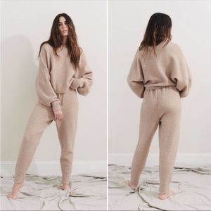 Nanushka Coba Felt Knit Wool Blend Jogger Pant in Sand